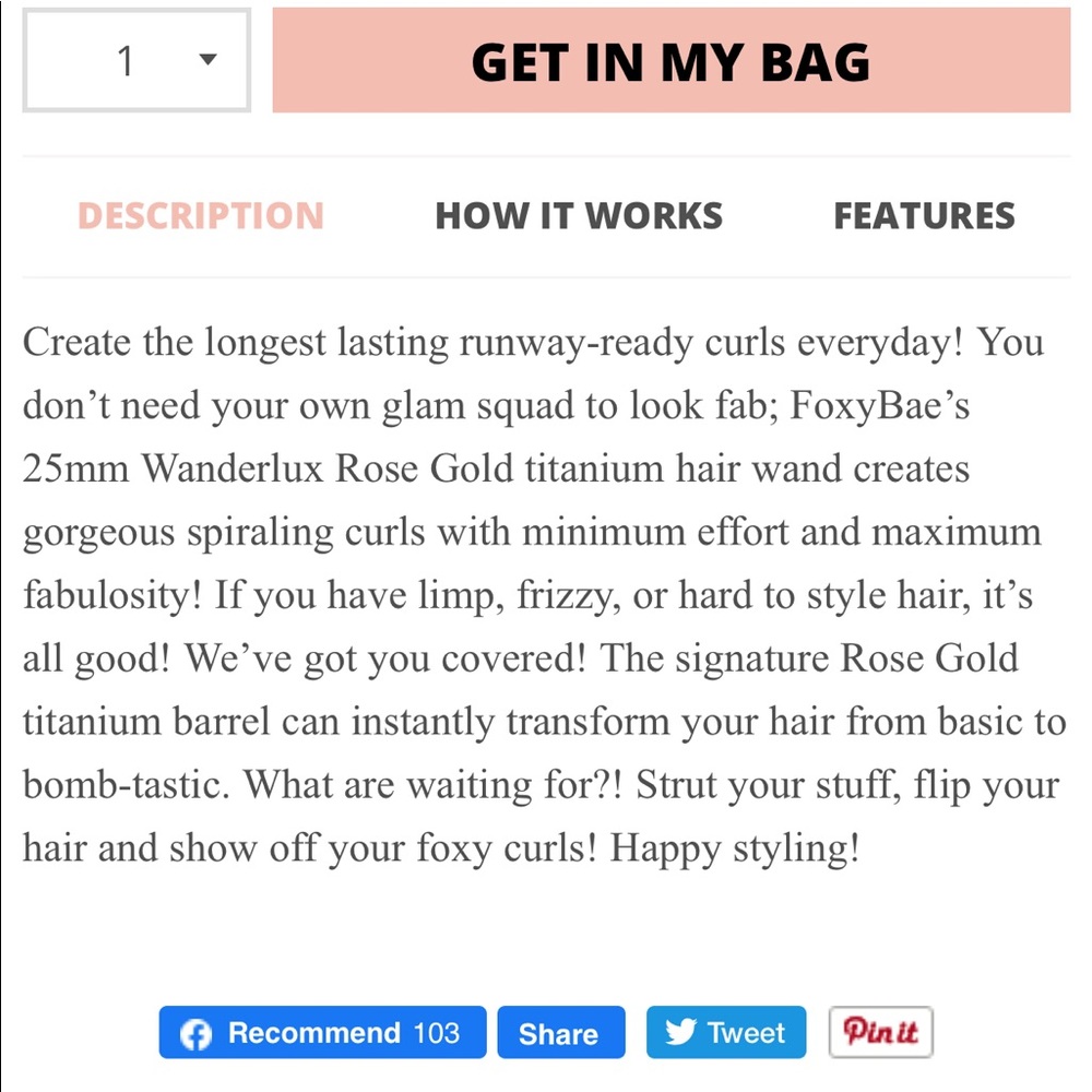 Brand new FoxyBae 25mm rose gold curling wand